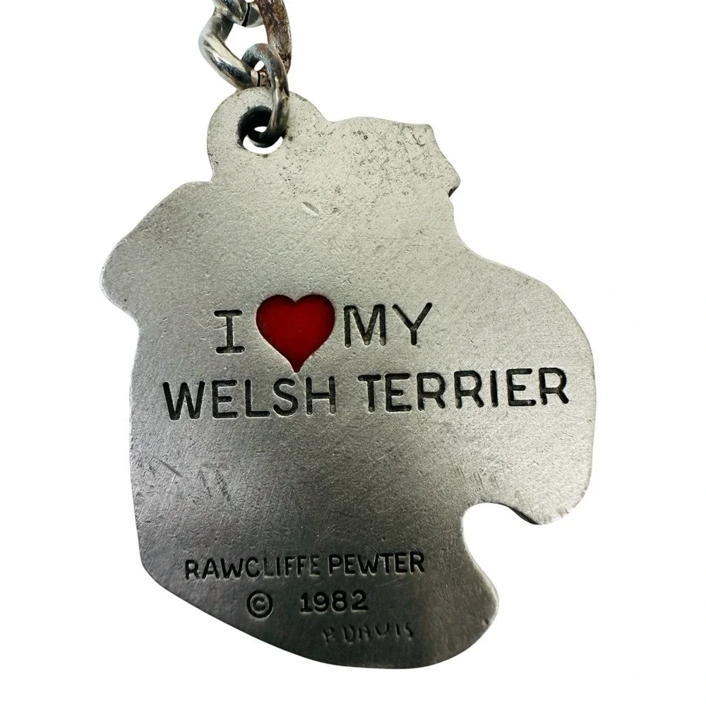 Vintage I Love My Welsh Terrier Dog Keychain Rawcliffe Pewter 1982